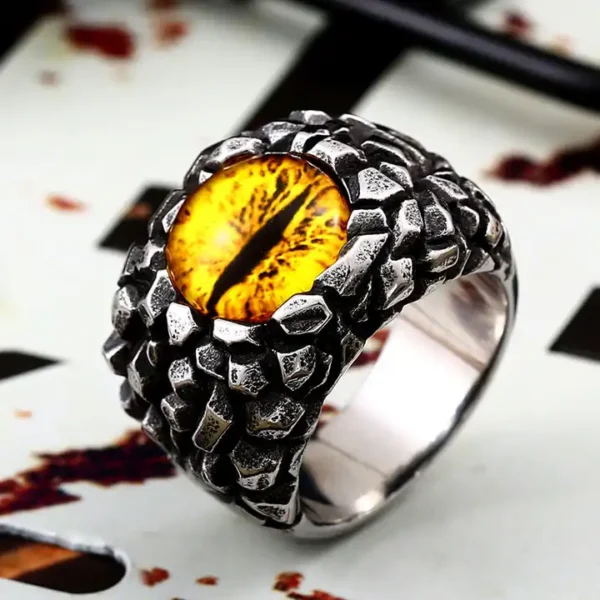 Vanna Punk Demon Eyes Red Yellow Stone Men's Ring Fashion Stainless Steel Jewelry