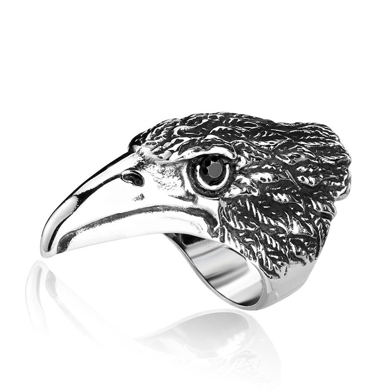 Vanna Giant Eagle Neck with Black Stone 316L Unique Gothic Stainless Steel Ring Fashion Unisex Men and Woman Ring