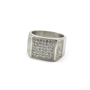 Vanna Hip Hop Bling White Diamond Square Ring in Silver and Gold for Men in Stainless Steel