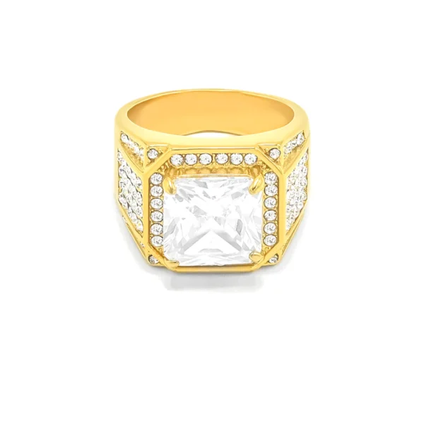 Vanna Hip Hop Bling White Big Square Diamond Ring in Silver and Gold for Men in Stainless Steel