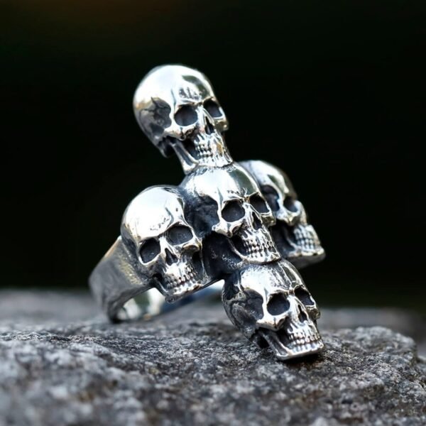 Vanna Cross Ring Five Skull Halloween Jewelry Rock Party Stainless Steel Unisex Ring
