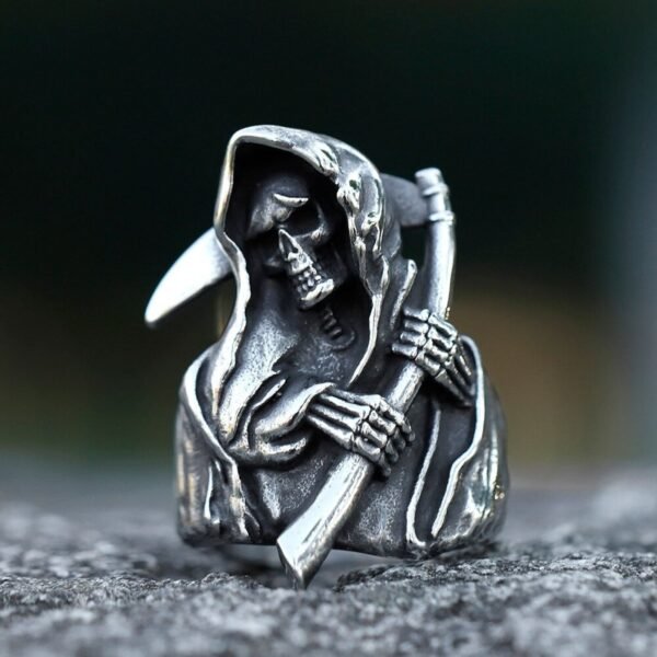 Vanna Gothic Sickle Calvarium Skull Ring Grim Reaper Skull Ring Men Boys 316L Stainless Steel Death Punk Skull Biker Ring
