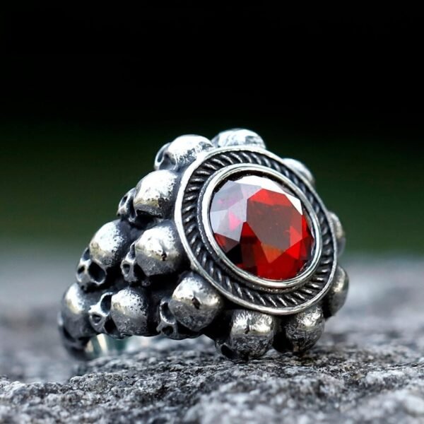 Vanna Skull Head With Red Zircon Ring Gothic Skull Ring Biker Punk Motorcycle Band Jewelry