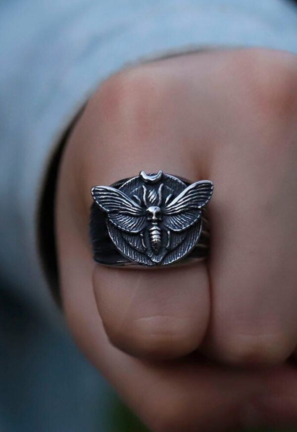 Vanna Skull Moth Luxury Butterfly Ring Punk Rock Butterfly Skull Ring Stainless Steel Biker Rings Punk Jewelry