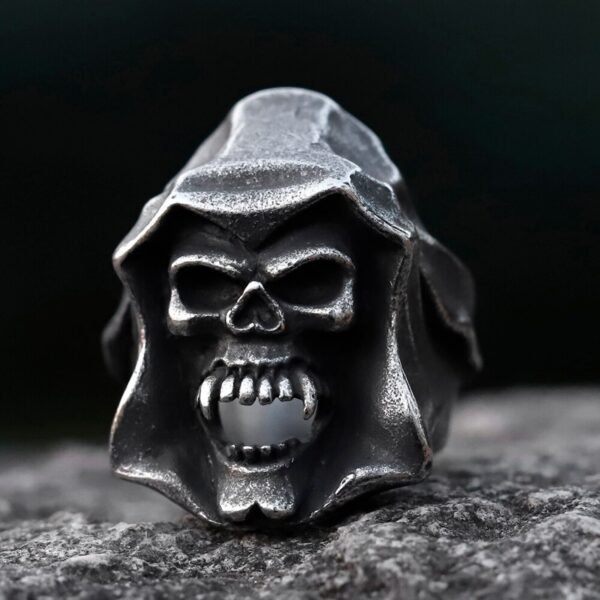 Vanna Grim Reaper Skull Punk Ring 316L Stainless Steel Gothic Skull Metal Skull Ring Biker Motorcycle