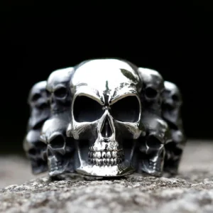 Vanna Vintage More Skulls Ring Skull Ring Men Boys 316L Stainless Steel Death Punk Skull Biker Ring